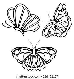 Butterflies isolated on white background. Butterfly design. Objects for coloring.