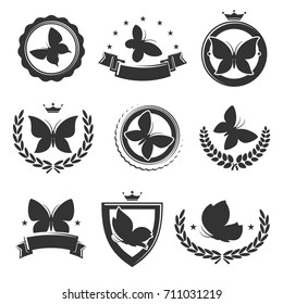 Butterflies labels and elements set. Vector