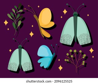 butterflies and leaves nature background