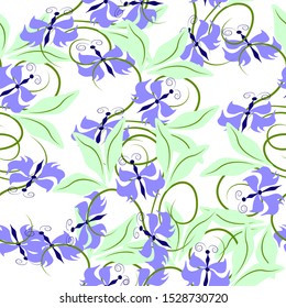 Butterflies and leaves seamless fabric pattern. 