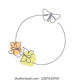 Butterflies in line art Circle frame. Vector illustration
