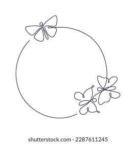 Butterflies in line art Circle frame. Vector illustration