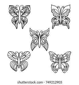Butterflies logo. Vector set  for design and decoration. Isolated objects on white background.