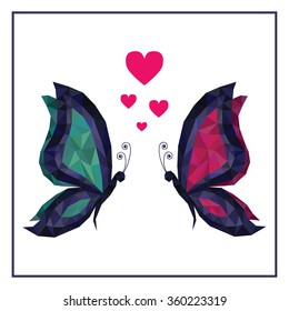 Butterflies in love illustration. Valentine's card. Polygonal vector design.