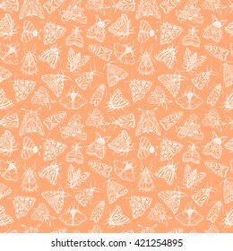 Butterflies. Moths. Hand drawn doodle moth vector seamless pattern. Night butterflies.