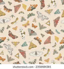 Butterflies and Moths. Seamless pattern. Vector vintage illustration. 