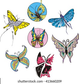 Butterflies and Moths Set. Color vector illustrations.