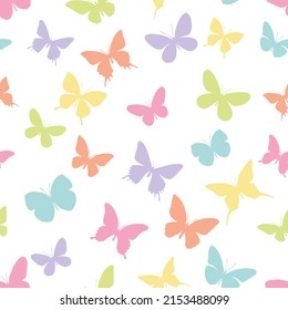 Butterflies multicolored silhouettes seamless pattern.