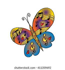  Butterflies and musical notes.
