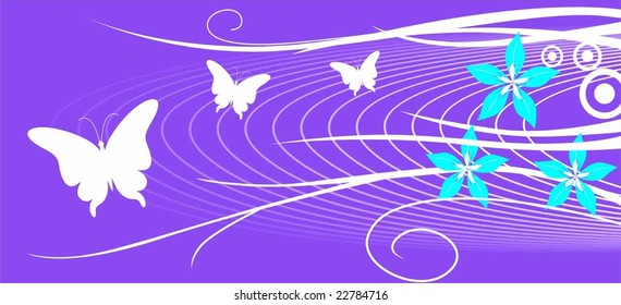 butterflies on abstract floral background  	