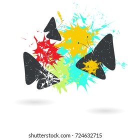 Butterflies on background with color spots. Relax conception. Grunge vector illustration