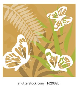 butterflies on fern illustration