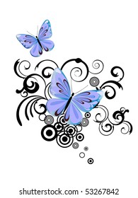 butterflies on floral background - vector