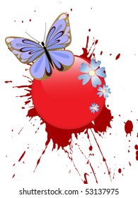 butterflies on glass button - vector