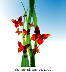 butterflies on grass vector design