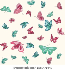 Butterflies on light background - texture - seamless pattern