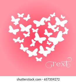 Butterflies on a pink background. Heart