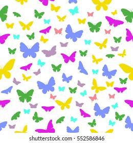 Butterflies on a white background. Seamless butterflies pattern. Vector illustration