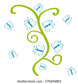 Butterflies on white background. Vector illustration.