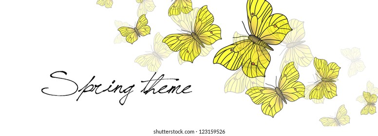 Butterflies on white - spring vector background
