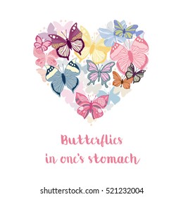 Butterflies in one's stomach  heart colorful butterflies  Vector