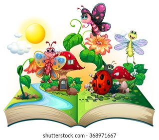 Butterflies and other insects in the book illustration