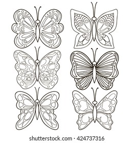 Butterflies outline collection. Set of vector hand drawn butterflies. Tattoo butterfly. Butterflies for Coloring