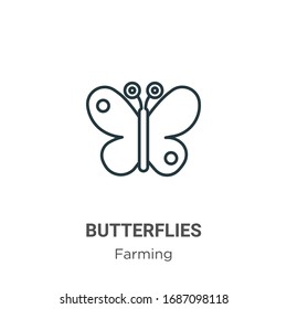 Butterflies outline vector icon. Thin line black butterflies icon, flat vector simple element illustration from editable gardening concept isolated stroke on white background