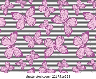 butterflies over grey and white stripes