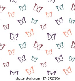 Butterflies in pastel colors seamless pattern. Butterfly design for fabric, paper.