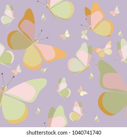 butterflies in pastel colors seamless vector pattern