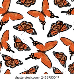 butterflies pattern with hand drawn orange insects for wallpaper, scrapbooking, wrapping paper, stationary, textile prints, etc. EPS 10