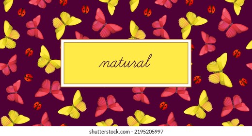 Butterflies pattern and hand written word natural