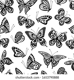 Butterflies pattern. Romantic flying butterfly seamless texture. Abstract beautiful spring wallpaper. Textile or interior vector background