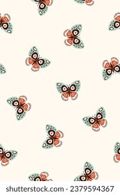 Patrón de mariposas, impresión perfecta. Fondo natural sin fin. Insectos tropicales, diseño de textura repetitiva para tela, textil, papel pintado, papel tapiz. Ilustración de vector plano repetible
