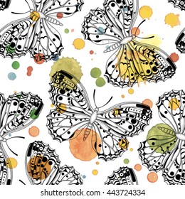 Butterflies pattern. Vector abstract background. Seamless colorful wallpaper.