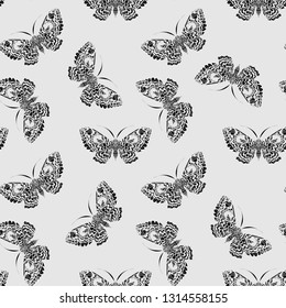 Butterflies pattern vector illustration. Figure in the style of boho. Use for cards, prints for t-shirts, posters, wedding invitations, napkins, bed linen.