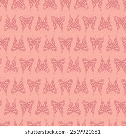 Butterflies in Peach Line Art Arranged in Horizontal Stripes on a Light Peach Background creating a seamless pattern print background