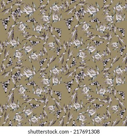 Butterflies picture seamless pattern with leaflets on beige background vector illustration