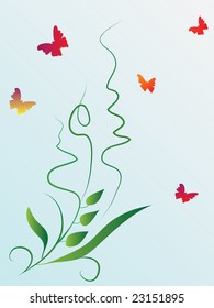Butterflies and plants. Vector illustration