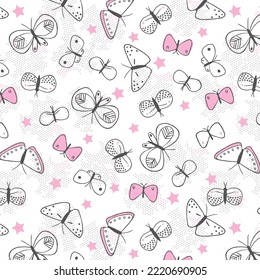 Butterflies and polka dots with stars pattern (From My Butterflies collection)