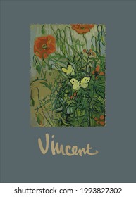 Butterflies And Poppies By Vincent Van Gogh design vector illustration for use in design and print poster canvas