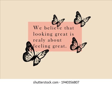 butterflies and positive message  design vector