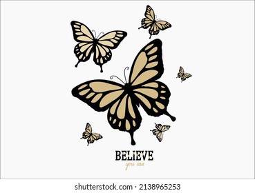 butterflies and positive slogan design vector