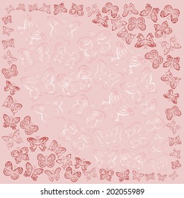 Butterflies postcard background, hand drawing vector illustration