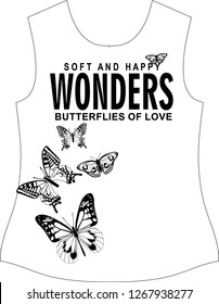 Butterflies print for t-shirt graphic, vector