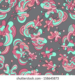 Butterflies and a rainbow in the garden.Abstract background with abstract objects with butterfly. Seamless pattern can be used for web page backgrounds,  wallpapers ,pattern. 