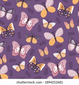 Butterflies and Rainbows. Floral seamless pattern. Blooming Flowers, Floral paper, Spring Scrapbook. Hand drawn illustration. 