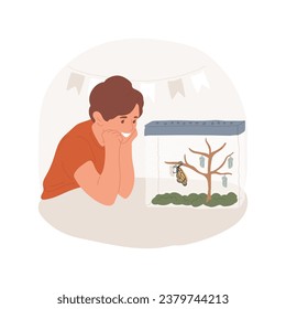 Butterflies release isolated cartoon vector illustration. Smiling boy having butterfly release observation, wildlife lover, environmantal-friendly hobby, hands-on activity vector cartoon.