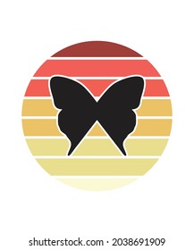 Butterflies Retro Sunset Design template. Vector design template for logo, badges, t-shirt, POD and book cover. Isolated white background.